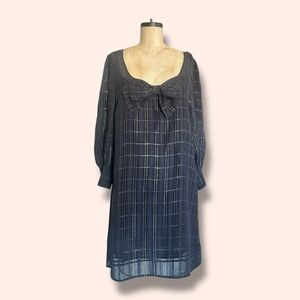 JUICY COUTURE Y2K Silk Dress Gray Silver Windowpane Plaid Mod Look Shift Retro